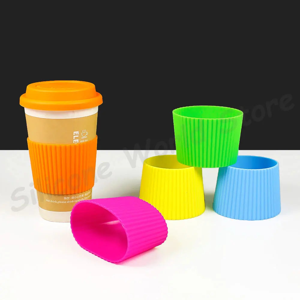 Silicone World 2PCS/Set Silicone Coffee Cup Cover Heat Insulation Anti Slip Cup Sleeve Mug Glass Cup Cover Anti-Dust Cup Lids