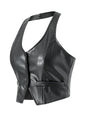 Women PU Leather Vest Coat Vintage Sleeveless V Neck Button Down Tank Tops Dark Academia Gothic Waistcoat Female Summer Fall