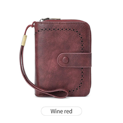 Anti-Theft Brush Bag for Ladies, Oil Wax Leather, Short Purse, European and American Retro, Multi-Function, organ Card Bag