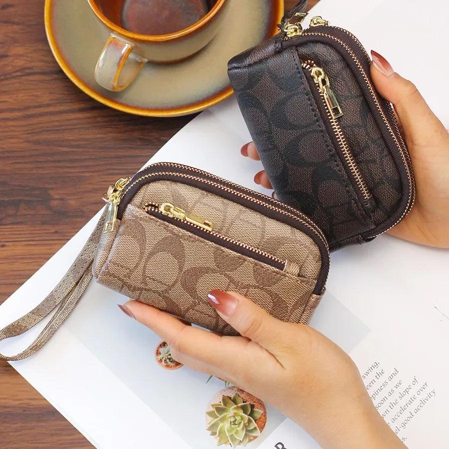 Exquisite Mini Clutch Wallet with Three Zippers Multi-Functional High-End Printed Handbag Trendy Popular Handheld Purse