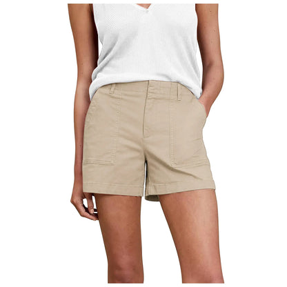 Solid Color Retro Stretch Twill Short Side Pockets Soft Feel Flattering Fit Pants Versatile Elastic Waist Fashion Summer Women