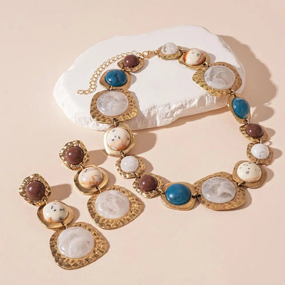 Vintage Retro Resin Necklace Earring Fashion Exquisite Irregular Geometric Necklace Exaggerated Temperament Collarbone Necklace