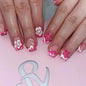 24pcs French False Nails Pink Flowers Short Coffin Fake Nail Tips for Girl Wearable Sweet Korean Simple Nude Pink Press on Nails