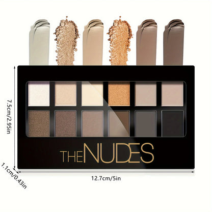 12 Colors Smokey Eyeshadow Palette, Brown Black Dark Color Series, Matte Pearly Glitter Finish Eyeshadow Powder ( With Brush)