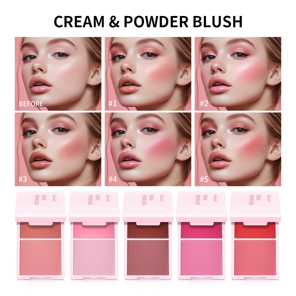 Crème & Powder Blush Duo Palette – Long-Lasting Matte & Dewy Finish Pink, Peach & Orange Pigments
