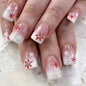 24pcs Merry Christmas Press On Nails Glitter Blue Short Square False Nail With Snowflake Designs French Fake Nail