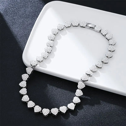 Heart Shape Cuban Chain Necklace – Gold Plated, Iced Out Crystal Jewelry for Women