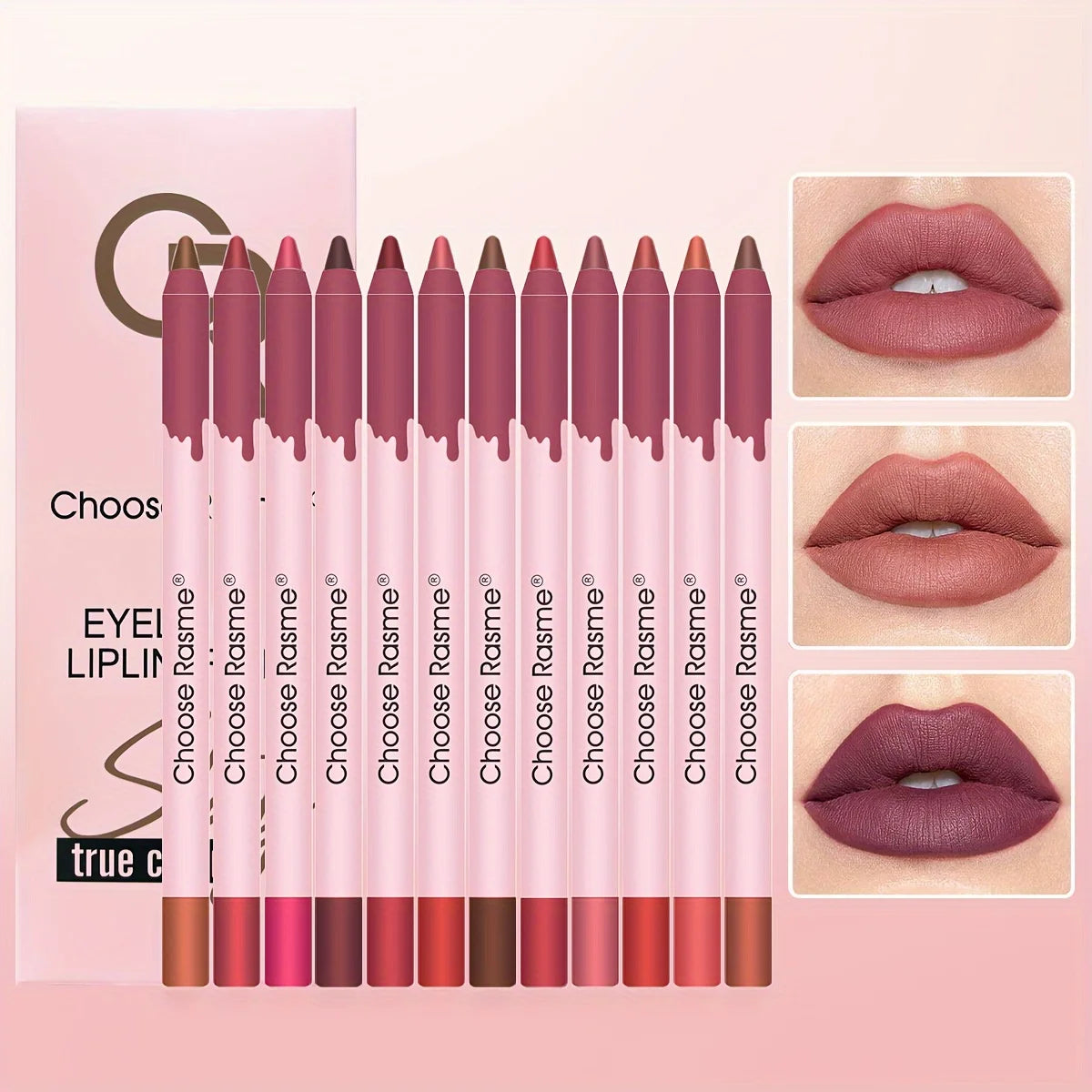 12-Color Matte Lip Liner Set – Waterproof Long-Lasting Nude & Red Pencils