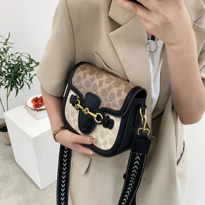 New trendy and retro crossbody bag for women, Korean version western-style women's bag, saddle bag, wide shoulder strap shoulder