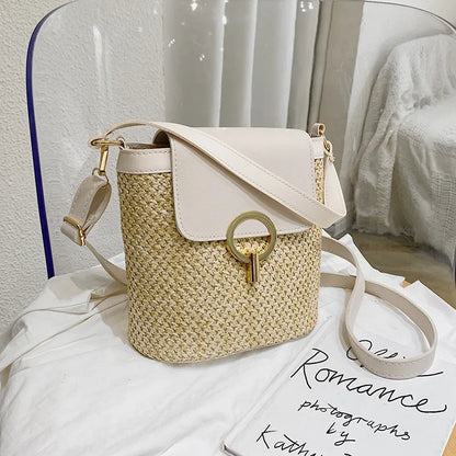Women Straw Woven Shoulder Bag Crossbody Rattan Tote Casual Bucket Bag Beach Versatile Handbag