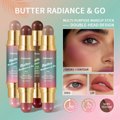 Butter Glow & Go Multiuse Stick – Double-Headed Bronzer & Blush for Cheeks, Eyes, Lips | Matte & Glossy Finish
