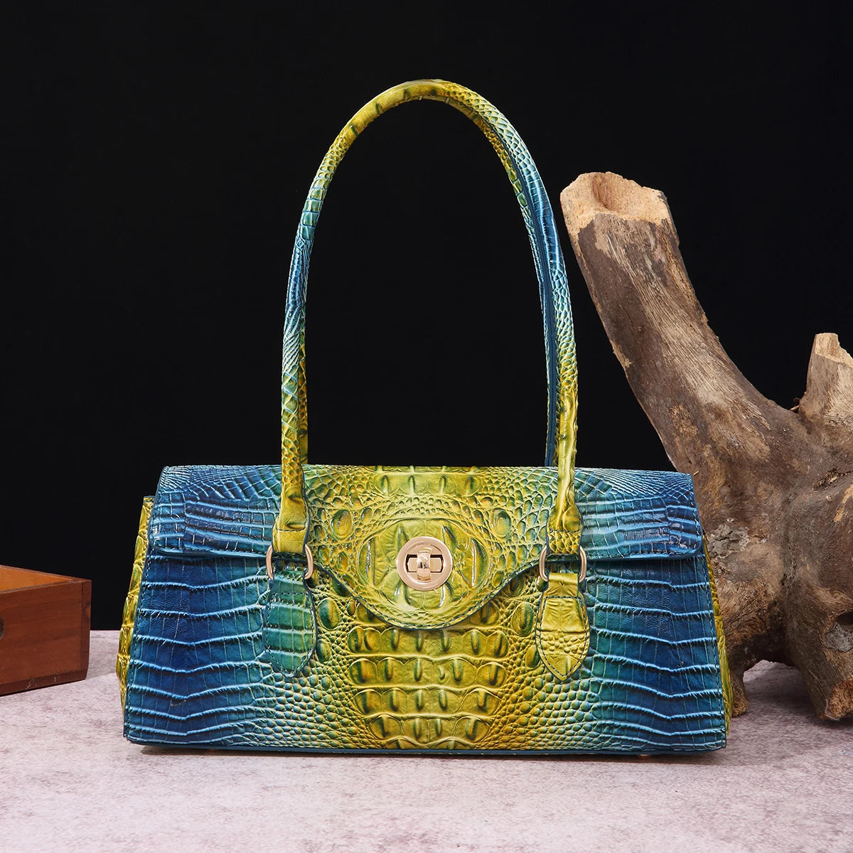 Multicolor Crocodile Pattern Fashion Handheld Stick Bag Large Capacity One Shoulder Underarm Bag Women's Luxury Handbag