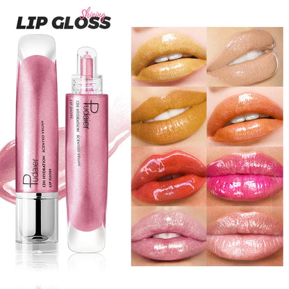 Lip Plumping Shimmer Mirror Water Lip Gloss Glitter Waterproof Moisturizing