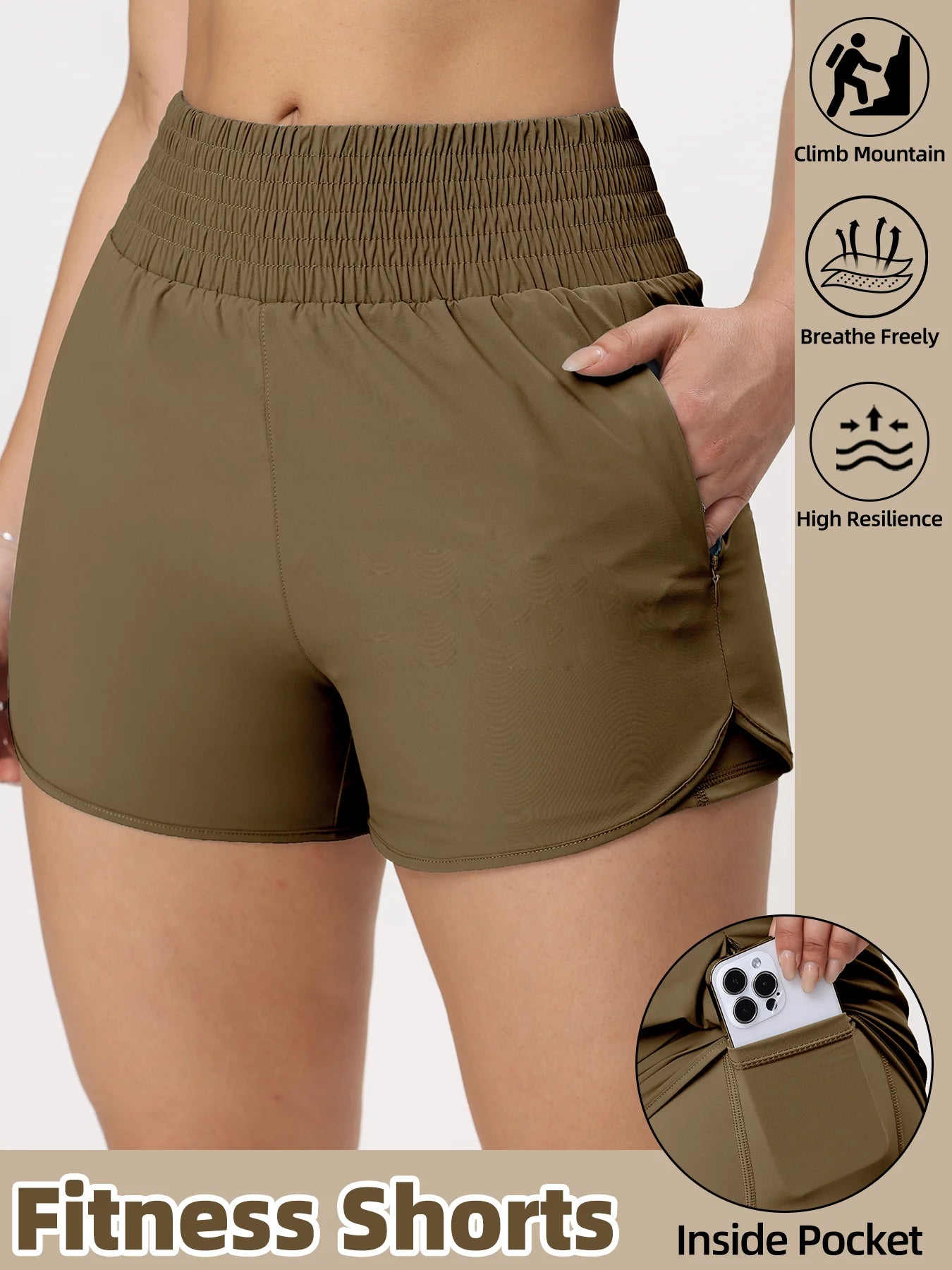 Women Side Zippered Pocket With Inner Lining Shorts Quick Drying Running Fitness Yoga Leisure Sport Shorts