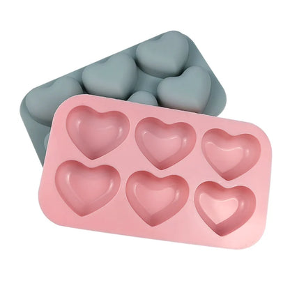 6 Cavities Valentine's Day Heart Silicone Baking Mold Love Chocolate Candy Biscuit Ice Mould Cute Gifts Soap Candle Making Set