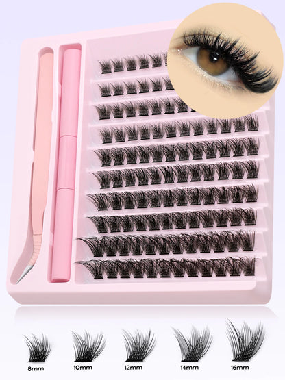 Eyelash Clusters Kit DIY Lash Extension Kit Lash Bond And Seal And Eyelash Tweezers With Waterproof Strong Hold