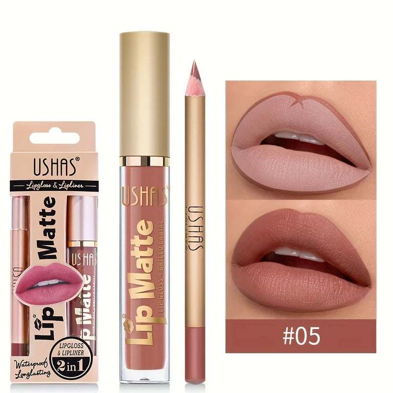 Matte Lipgloss&lip Liner Set 12 Colors Waterproof Luquid Lipstick High Pigmented Long Lasting Waterproof Lips Makeup