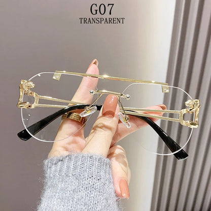 Rimless Sunglasses Women Trendy Luxe Fashion Sunglasses Vintage Glasses