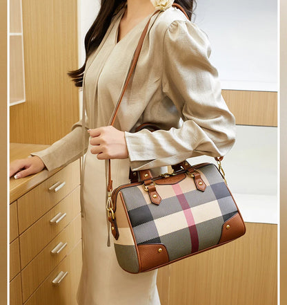 High Quality Women Satchel Purses and Handbags Vegan Leather Boston Barrel Bag Top Handle Shoulder Purse with Crossbody Strap