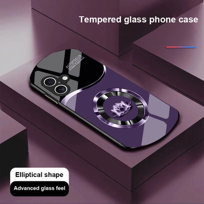 Circle Lotus White For Apple IPhone 16 11 13 15 14 Pro Max 12 Mini 7 8 Plus XR X XS Elliptical Shaped Tempered Glass Phone Case