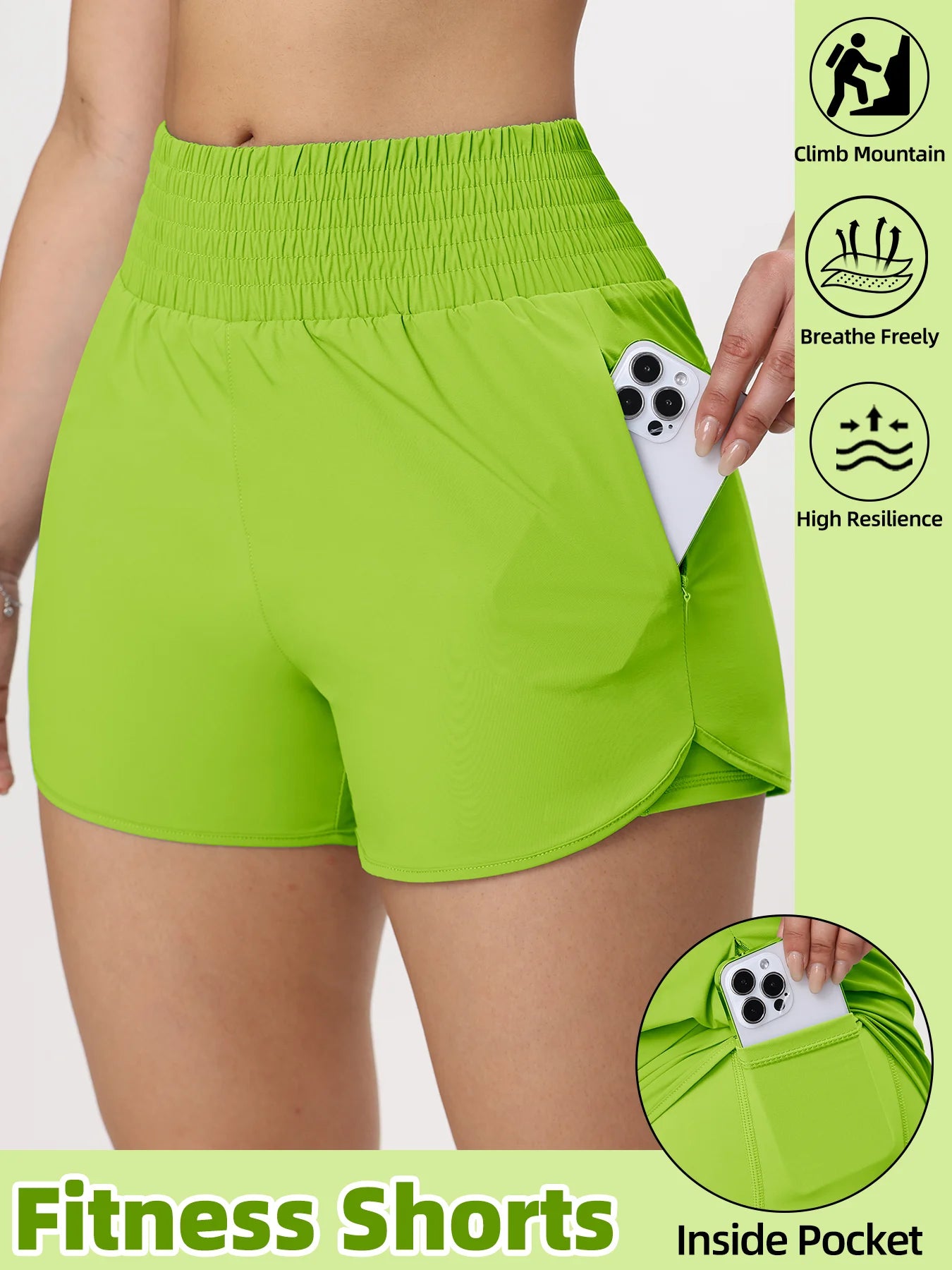 Women Side Zippered Pocket With Inner Lining Shorts Quick Drying Running Fitness Yoga Leisure Sport Shorts