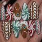 24PCS Christmas Green Monster Press-On Nails – Snowflake & Rhinestone Holiday Nail Art 💅🎄