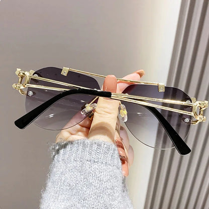 Rimless Sunglasses Women Trendy Luxe Fashion Sunglasses Vintage Glasses