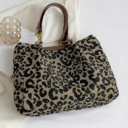 Fashionable contrasting leopard print design women's shoulder bag, retro and versatile popular large-capacity bag