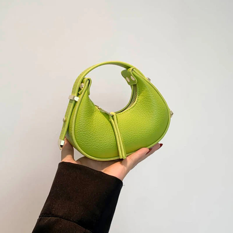 Textured Mini Half Moon Bag Chic Versatile Soft Leather Lipstick Handbags