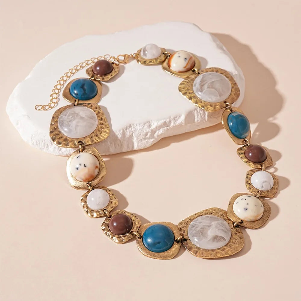 Vintage Retro Resin Necklace Earring Fashion Exquisite Irregular Geometric Necklace Exaggerated Temperament Collarbone Necklace