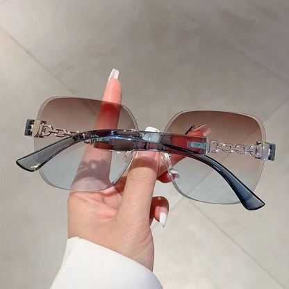 Gradient Tea Women Sunglasses Oversize Rimless Retro Shades for Decoration Driving UV Protection Sun Glasses