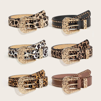 Western Brown PU Leather Leopard Women Belts For Women Cowgirl High Quality Luxury Brands Punk Accessory Wide Female belt