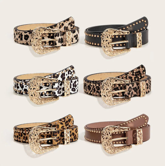 Western Brown PU Leather Leopard Women Belts For Women Cowgirl High Quality Luxury Brands Punk Accessory Wide Female belt