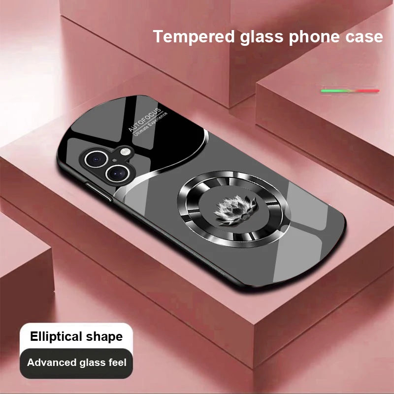 Circle Lotus White For Apple IPhone 16 11 13 15 14 Pro Max 12 Mini 7 8 Plus XR X XS Elliptical Shaped Tempered Glass Phone Case