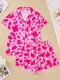 Two-piece set of women's pajamas lapel top and trousers cow pattern summer casual women's pajamas home wear