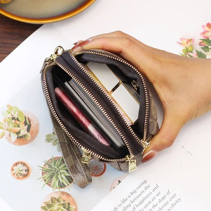 Exquisite Mini Clutch Wallet with Three Zippers Multi-Functional High-End Printed Handbag Trendy Popular Handheld Purse