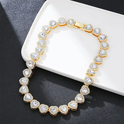 Heart Shape Cuban Chain Necklace – Gold Plated, Iced Out Crystal Jewelry for Women