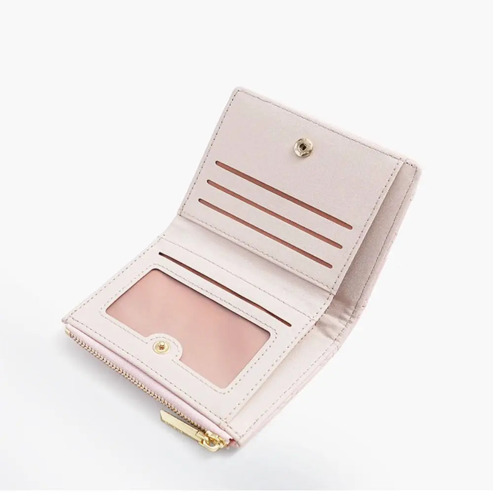 Embroidery Coin Purse Women Wallet Ladies PU Leather Solid Color Short Wallet Zipper Card Bag Card Holder Student Money Bag