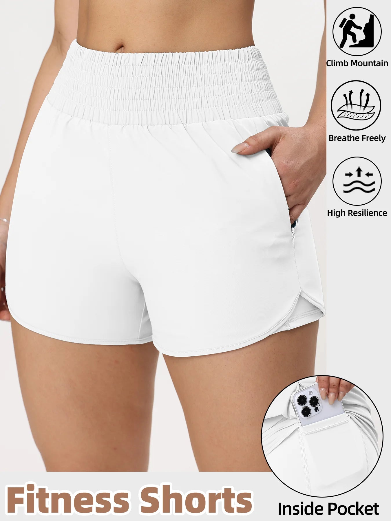 Women Side Zippered Pocket With Inner Lining Shorts Quick Drying Running Fitness Yoga Leisure Sport Shorts
