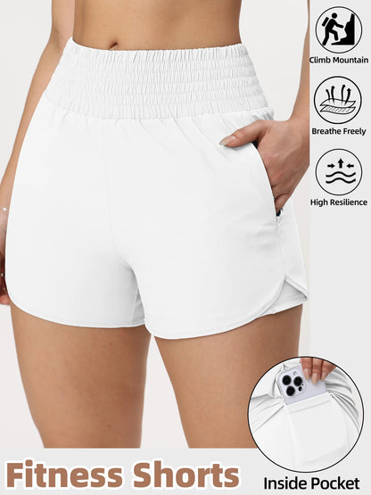 Women Side Zippered Pocket With Inner Lining Shorts Quick Drying Running Fitness Yoga Leisure Sport Shorts