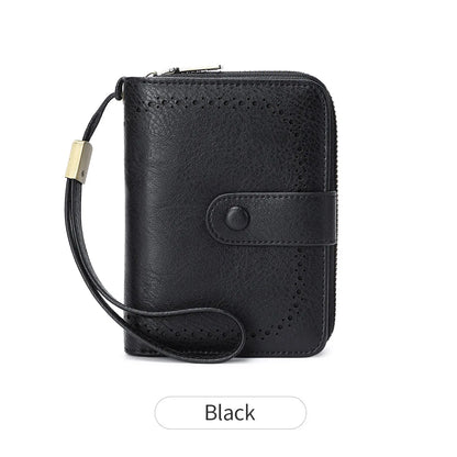 Anti-Theft Brush Bag for Ladies, Oil Wax Leather, Short Purse, European and American Retro, Multi-Function, organ Card Bag