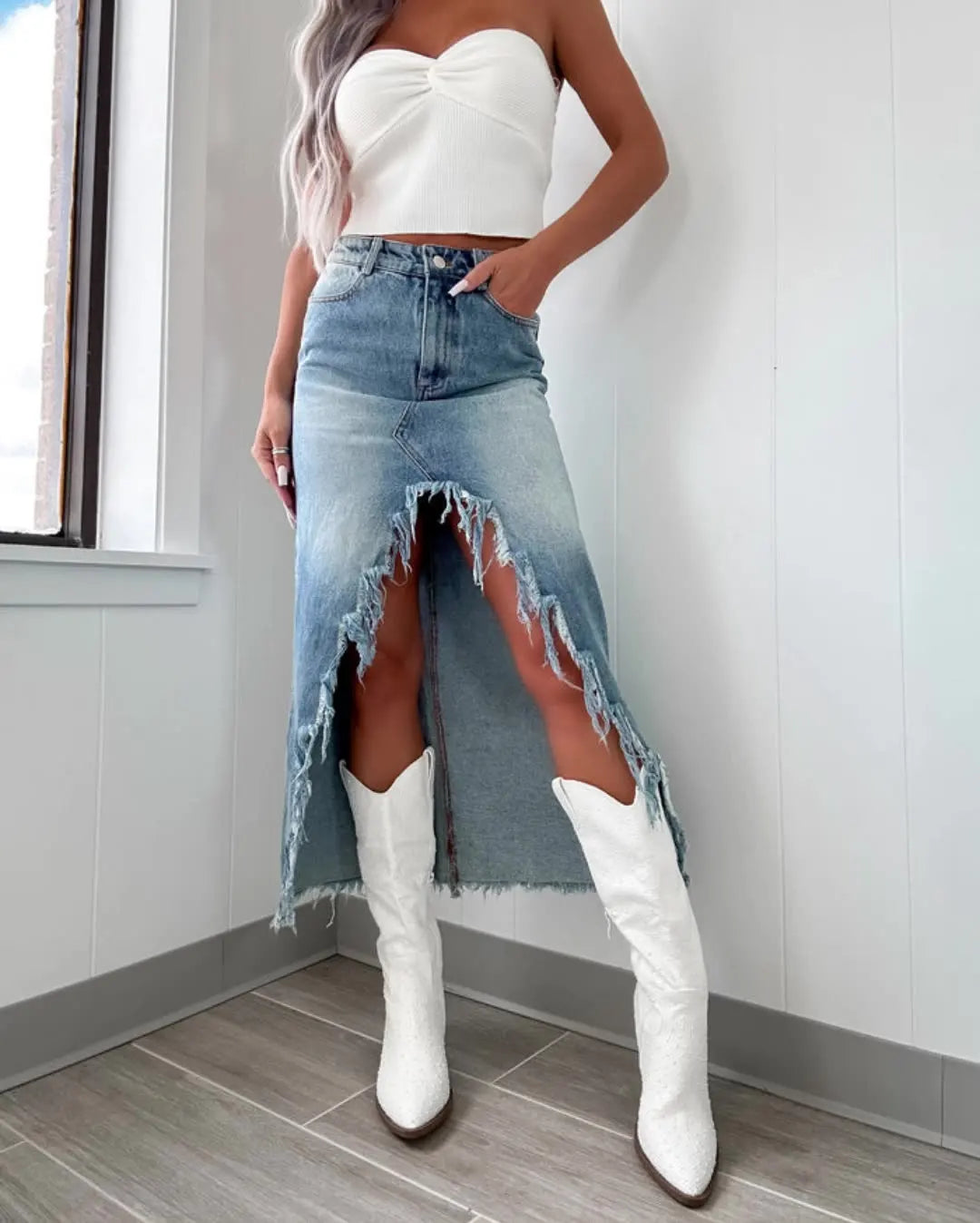 High-Waisted Irregular Burlap Denim Skirt Women's Do Old Washed Half-Body Skirt Denim Casual Skirt Women's