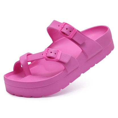 Fashion Thick Sole Slippers For Women Lightweight EVA Beach Shoes With Adjustable Buckle Summer New Orthopedic Slippers