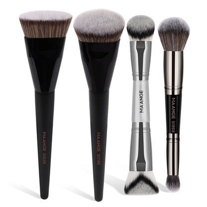 4pcs Makeup Brushes 2pcs Dual-ended Concealing Blush Brushes 2pcs Flat Top Angled Foundation Brushes Kit