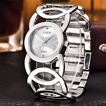 Women Original XINEW 6438 Watches Ladies Casual Golden Quartz Bracelets Watch