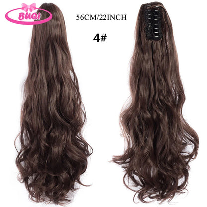 Water Wave Claw Clip In Ponytail Hair Extension Ombre Color Curly Wavy Synthetic Ponytail Extension Hair For Women Pony Tail