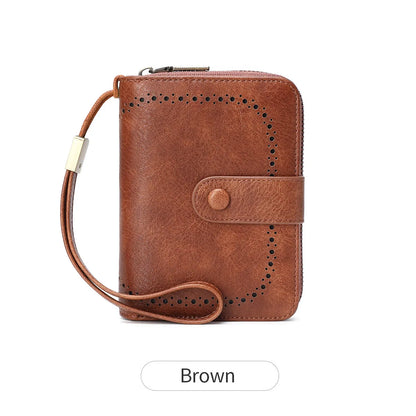 Anti-Theft Brush Bag for Ladies, Oil Wax Leather, Short Purse, European and American Retro, Multi-Function, organ Card Bag