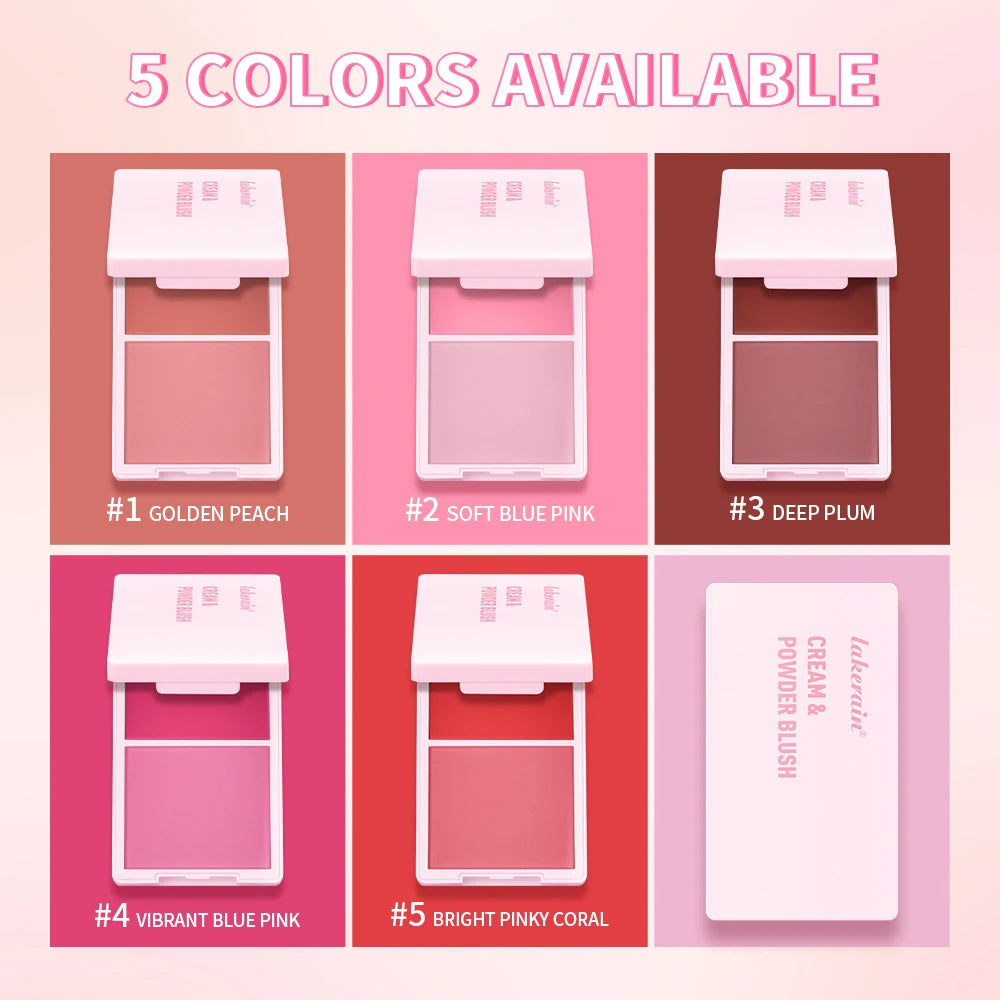 Crème & Powder Blush Duo Palette – Long-Lasting Matte & Dewy Finish Pink, Peach & Orange Pigments