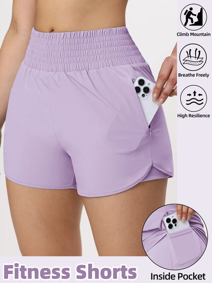 Women Side Zippered Pocket With Inner Lining Shorts Quick Drying Running Fitness Yoga Leisure Sport Shorts