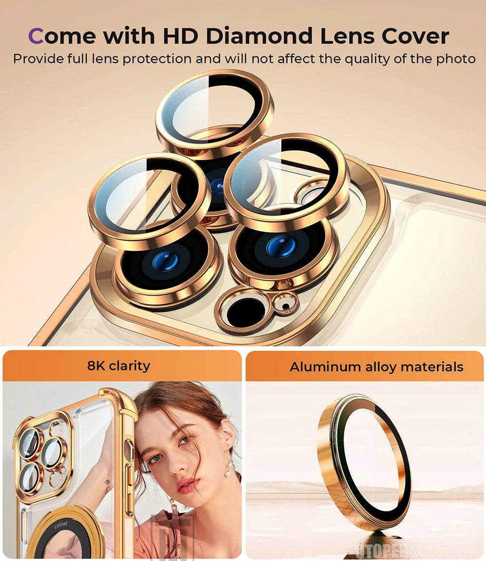 New Strong Magsafe Magnetic Ring Stand for iPhone 16 15 14 13 11 12 Pro Max Plus Military Shockproof Slim Plating Clear Cover